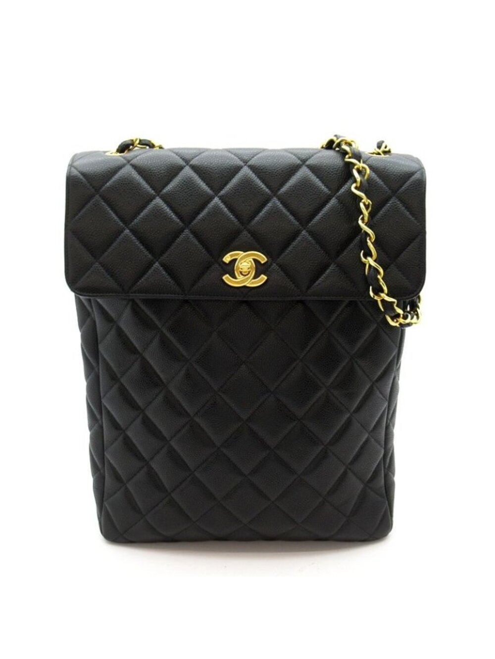 Chanel Quilted Chain Shoulder Bag Caviar Leather Black